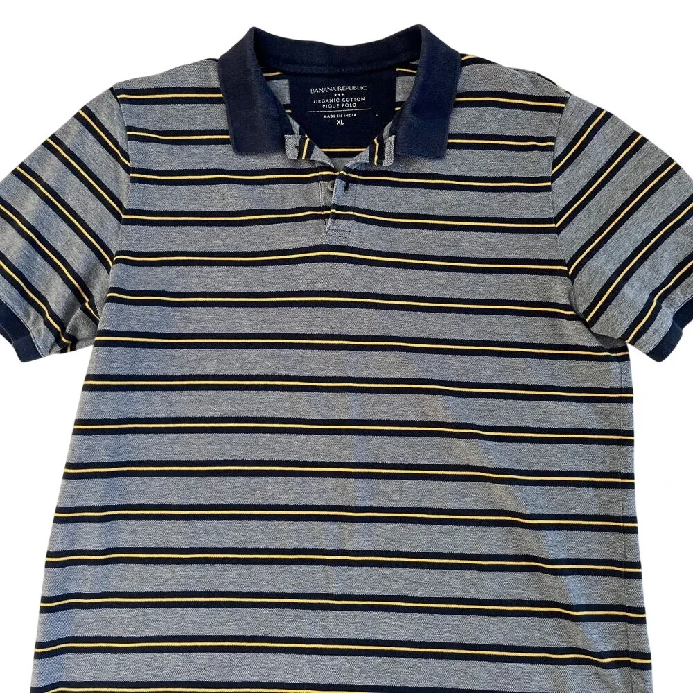 Banana Republic Mens Vintage XL Blue/Yellow Striped Polo Shirt, Banana 216‎